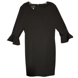 Donna Morgan black dress flared 3/4 sleeves Sz 10 Whimsygoth gothic office siren